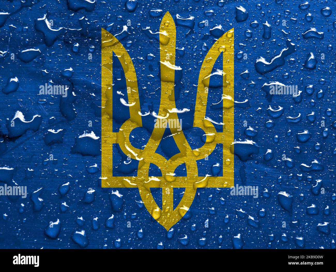 Armoiries d'Ukraine avec gouttes de pluie Banque D'Images