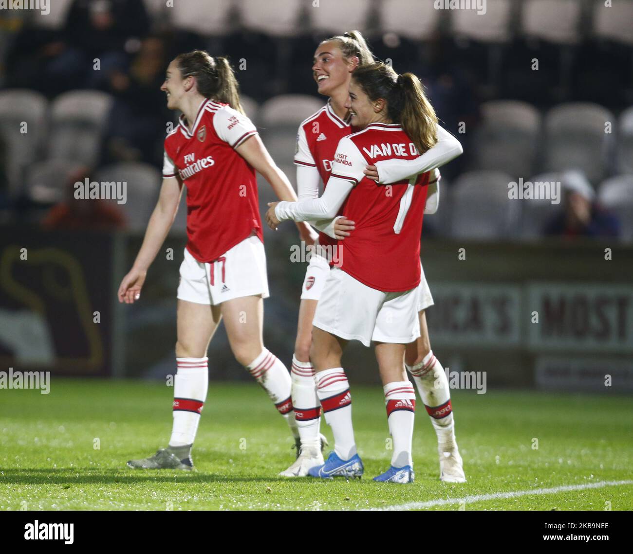 Danielle van de Donk, d'Arsenal, célèbre son but lors du match de la Ligue des champions de l'UEFA de la série des 16 jambes 2 entre les femmes Arsenal et les femmes Slavia Praha au stade Meadow Park sur 31 octobre 2019 à Borehamwood, Angleterre (photo par action Foto Sport/NurPhoto) Banque D'Images