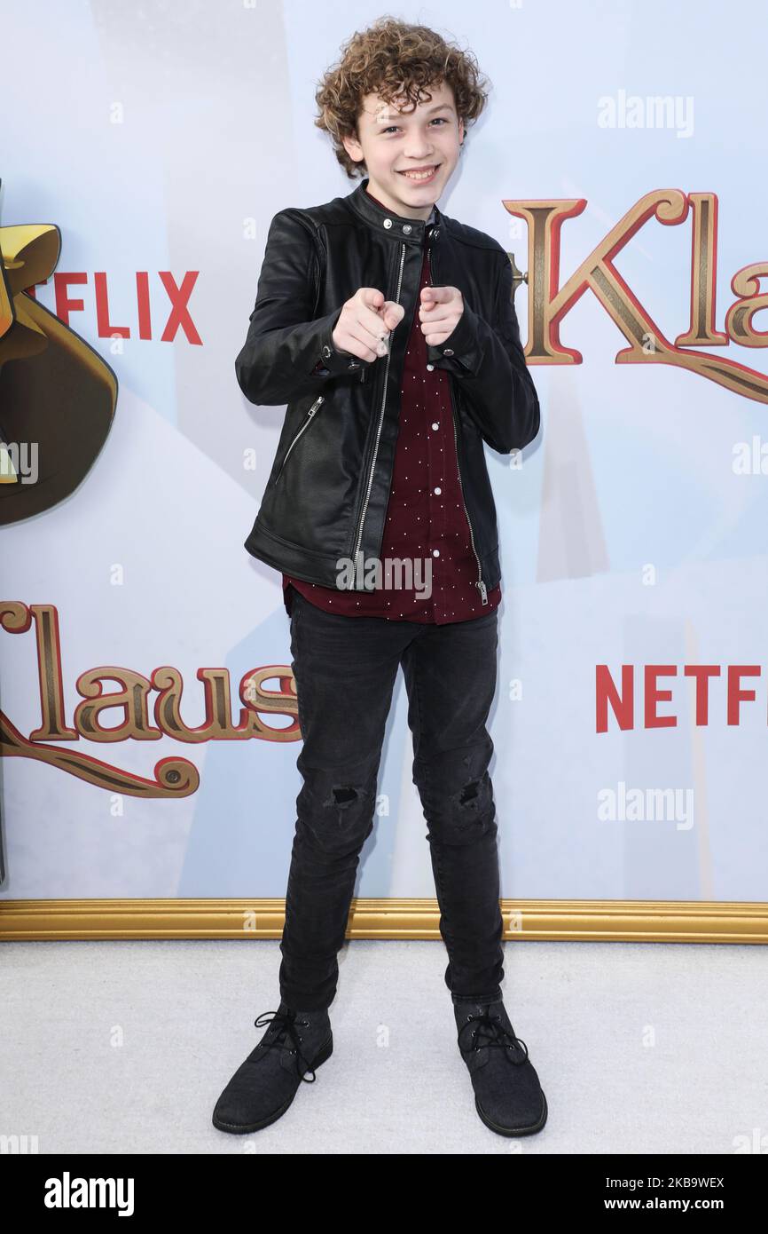 WESTWOOD, LOS ANGELES, CALIFORNIE, États-Unis - NOVEMBRE 02 : Tucker Meek arrive à la première de Netflix's 'Klaus' qui s'est tenue au Regency Village Theatre sur 2 novembre 2019 à Westwood, Los Angeles, Californie, États-Unis. (Photo par image Press Agency/NurPhoto) Banque D'Images