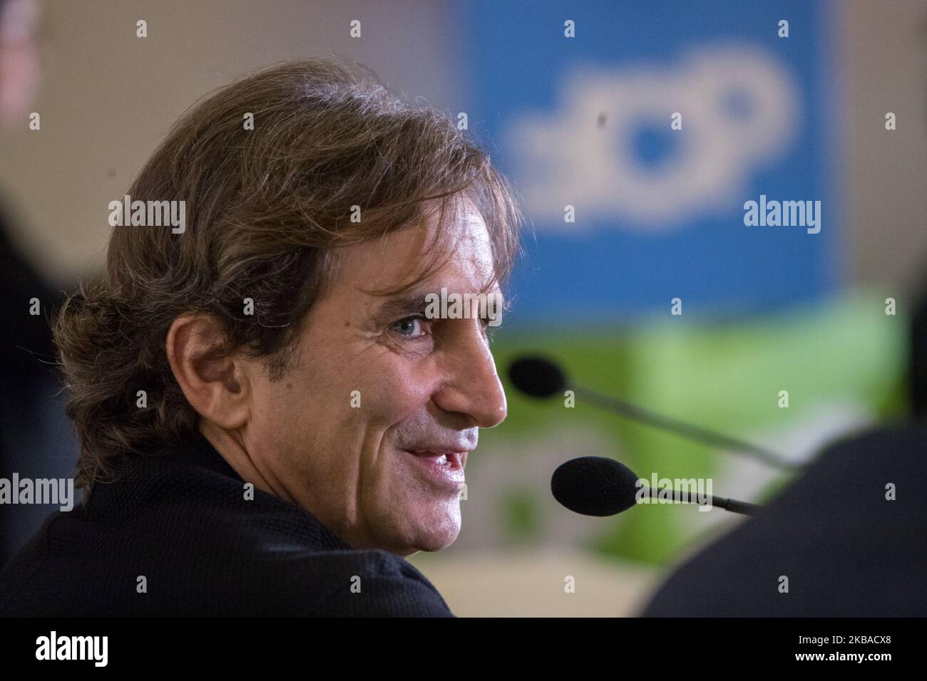 Alex Zanardi participe au Festival de la culture paralympique organisé par le Comité paralympique italien pour diffuser la connaissance du monde du handicap et du sport, à Padoue, en Italie, sur 7 novembre 2019. Il a parlé de ses victoires à un grand public dans la salle principale du Festival (photo de Mauro Ujetto/NurPhoto) Banque D'Images