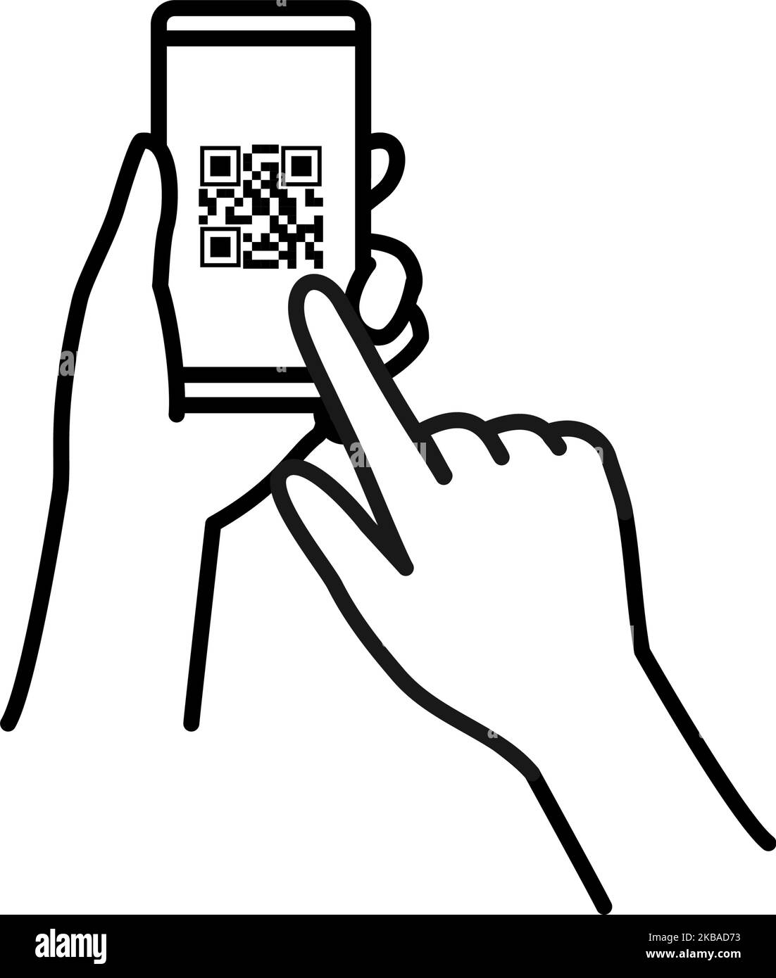 Sans espèces, paiements en ligne, mains tenant un smartphone avec des codes QR sur l'écran Illustration de Vecteur