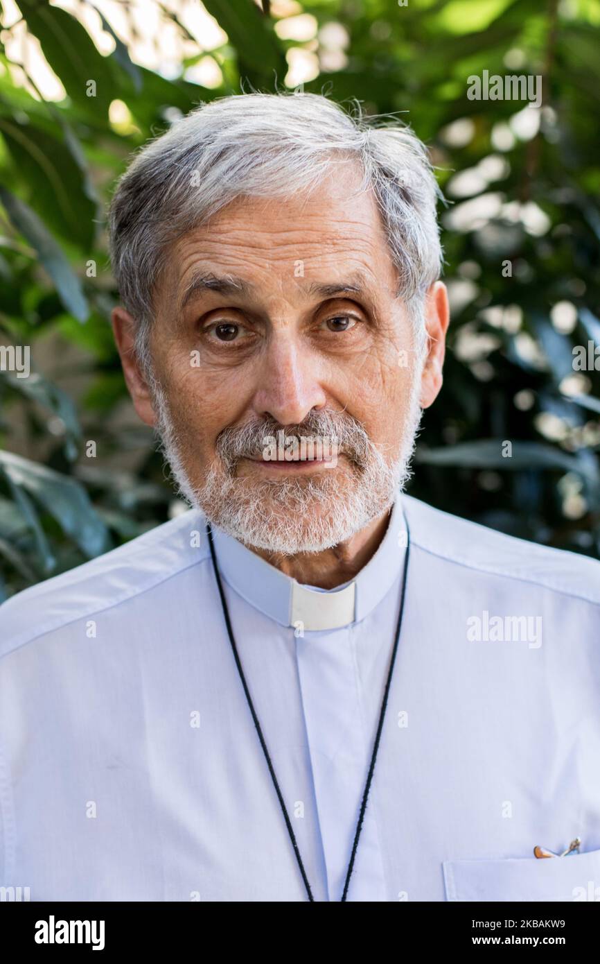Cayenne, France, 8 juillet 2019. Portrait de Mgr Emmanuel Lafont, évêque de Cayenne. Il a été l'initiateur de la réunion pré-synodale des peuples autochtones de Guyane française. L'objectif de cette assemblée est d'écouter les peuples autochtones et toutes les communautés vivant en Amazonie afin de connaître leurs défis, leurs espoirs et leurs propositions de vie. (Photo par Emeric Fohlen/NurPhoto) Banque D'Images