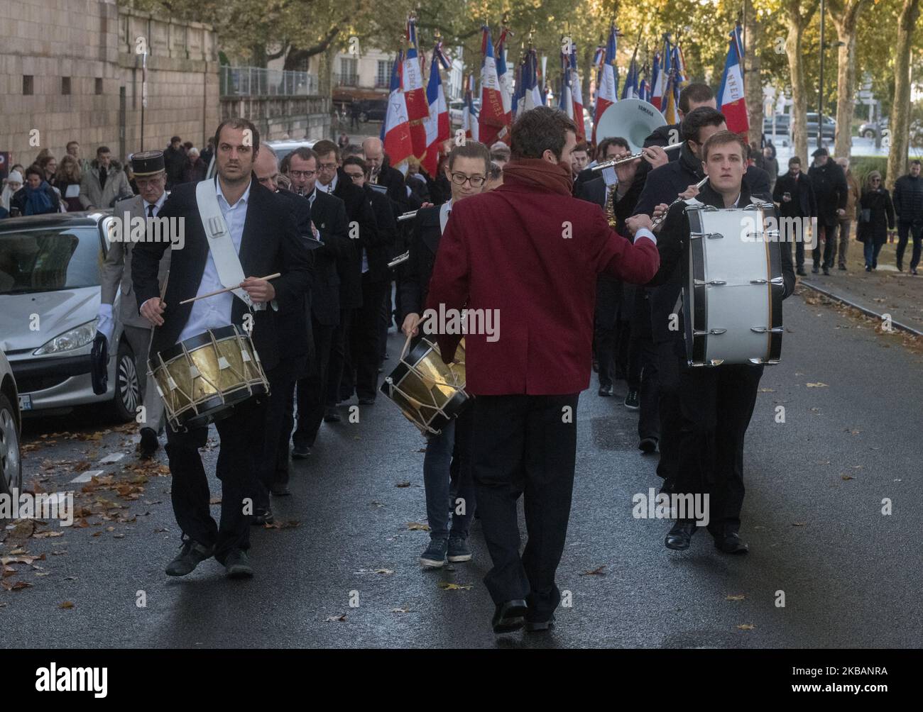 Photographies de la cérémonie du 11 novembre 2019 à Nantes (France) commémorant le 101st anniversaire de la première Guerre mondiale. (Photo par Estelle Ruiz/NurPhoto) Banque D'Images