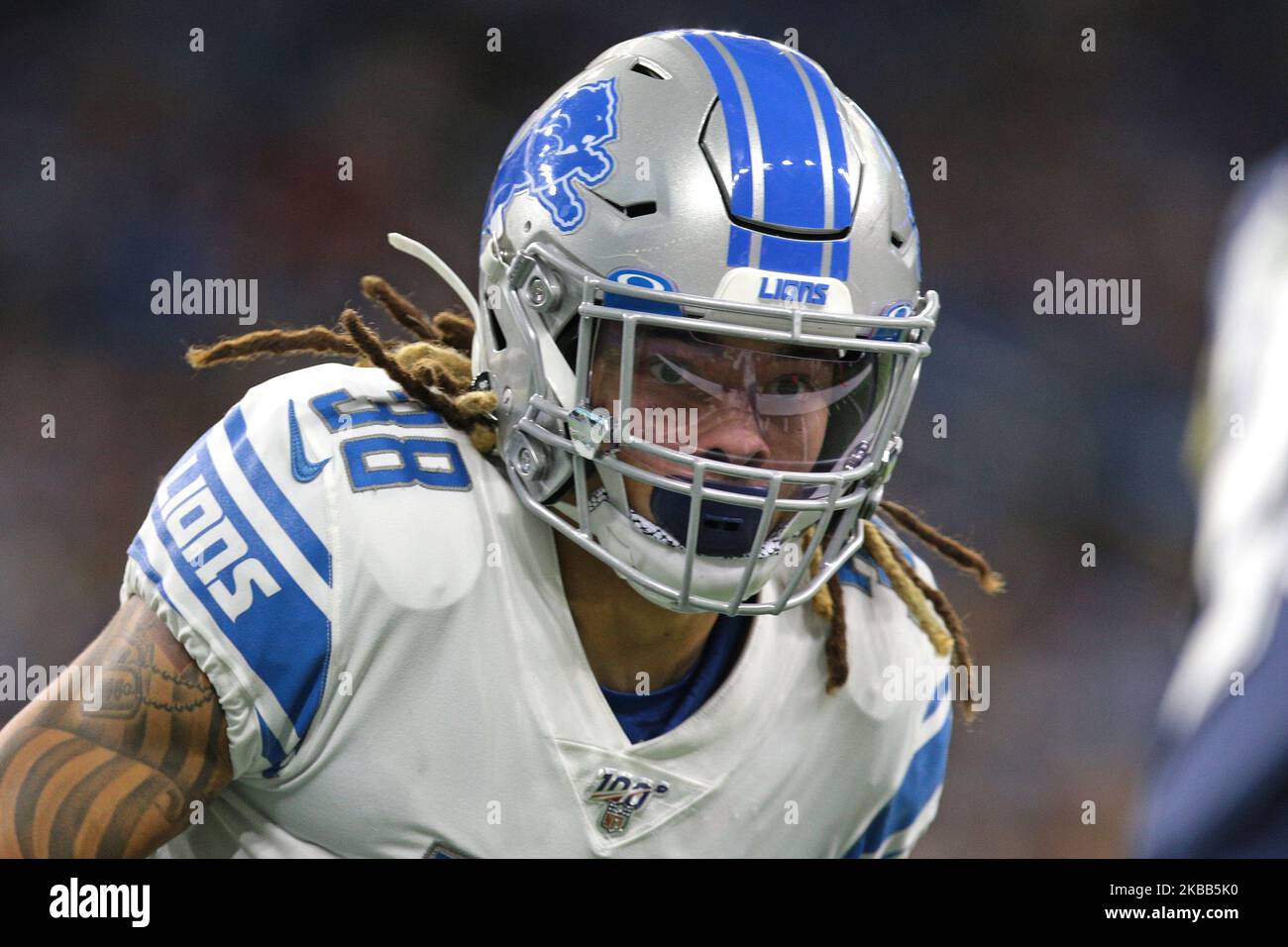 Le dos défensif des Detroit Lions Mike Ford (38) est vu pendant la première moitié d'un match de football de la NFL contre les Dallas Cowboys à Detroit, Michigan, États-Unis, le dimanche, 17 novembre 2019 (photo par Jorge Lemus/NurPhoto) Banque D'Images