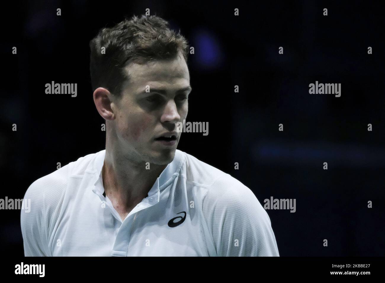 Vasek Pospisil du Canada dans sa demi-finale rencontre de célibataires contre Andrey Rublev de Russie pendant le sixième jour de la coupe Davis 2019 à la Caja Magica sur 23 novembre 2019 à Madrid, Espagne. (Photo par Oscar Gonzalez/NurPhoto) Banque D'Images
