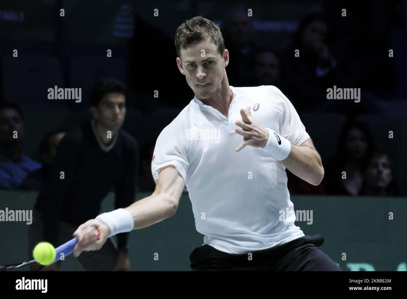 Vasek Pospisil du Canada dans sa demi-finale rencontre de célibataires contre Andrey Rublev de Russie pendant le sixième jour de la coupe Davis 2019 à la Caja Magica sur 23 novembre 2019 à Madrid, Espagne. (Photo par Oscar Gonzalez/NurPhoto) Banque D'Images