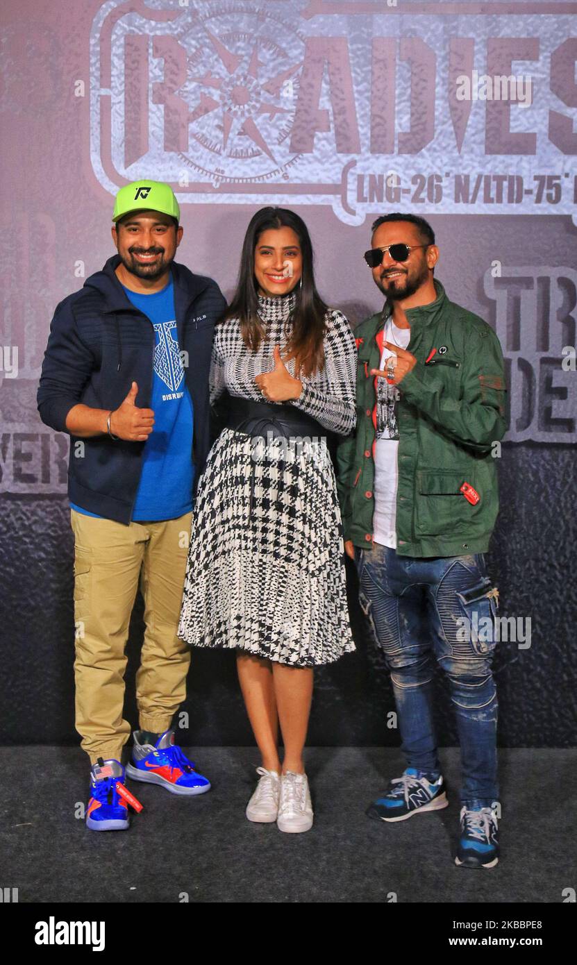 Bollywood Actors & MTV Roadies accueille Ranvijay Singh, DJ Nikhil Chinapa et VJ Gaelyn lors du lancement de Club Roadies à Jaipur, Rajasthan, Inde, le mercredi 27 novembre 2019. (Photo de Vishal Bhatnagar/NurPhoto) Banque D'Images