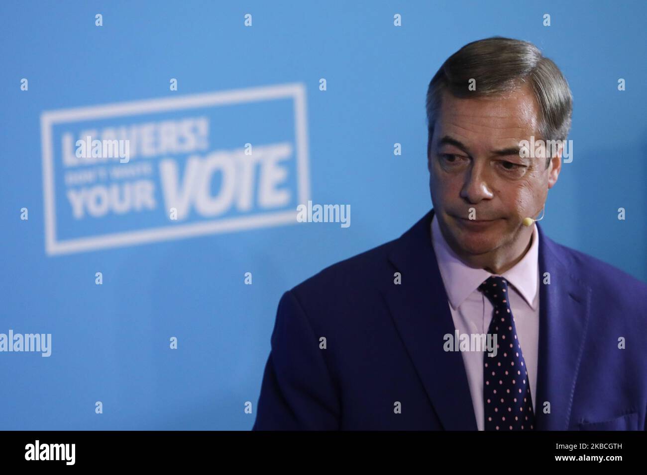 Nigel Farage, dirigeant du Parti du Brexit, lors d’une conférence de presse, deux jours avant les élections générales, à Londres, en Grande-Bretagne, sur l’10 décembre 2019. (Photo de Jakub Porzycki/NurPhoto) Banque D'Images
