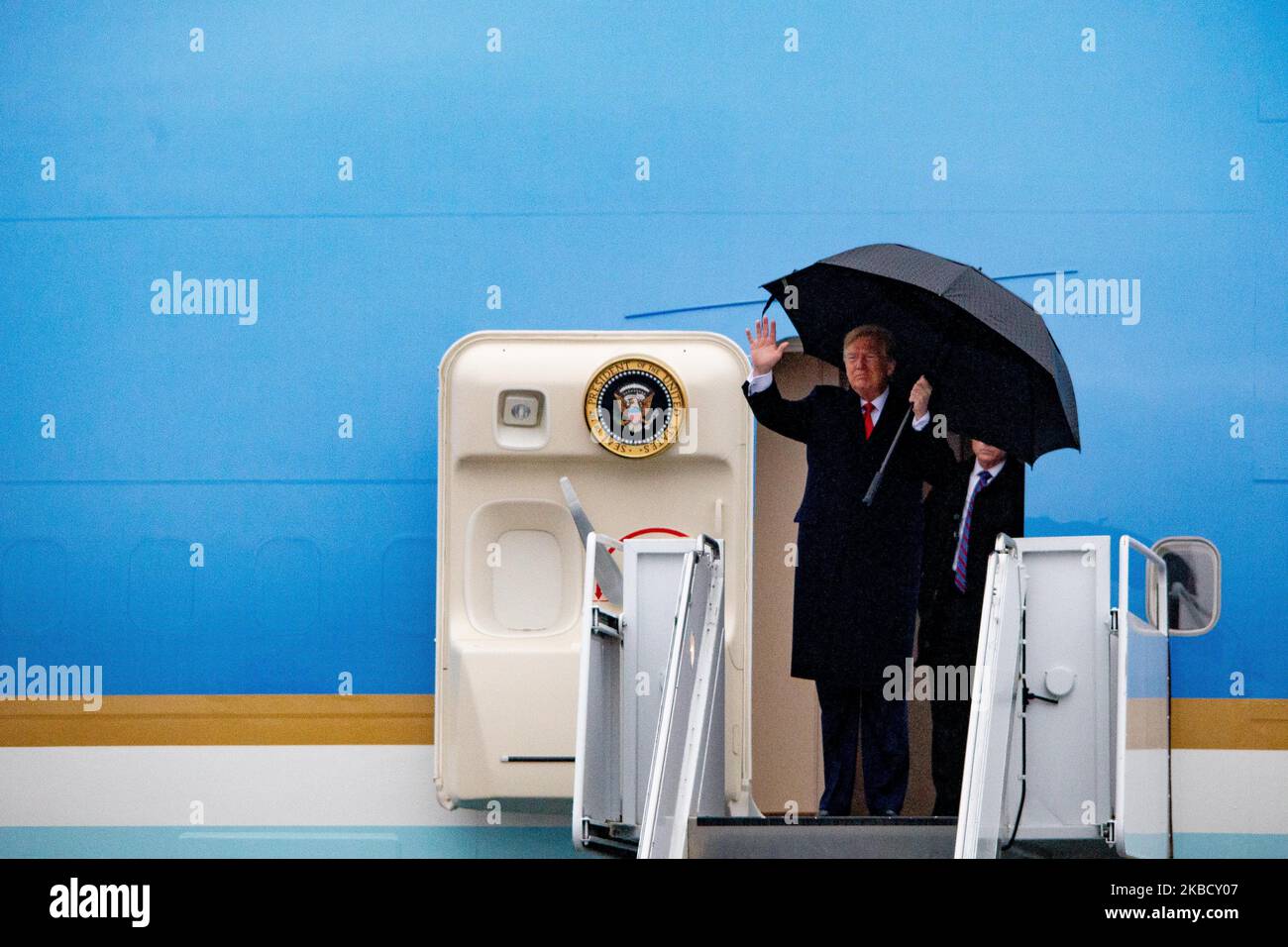 Le président Donald Trump arrive à bord de la Force aérienne One à Philadelphie pour le match annuel de football de l'Armée de terre et de la Marine, 14 décembre 2019. (Photo de Michael Candelori/NurPhoto) Banque D'Images