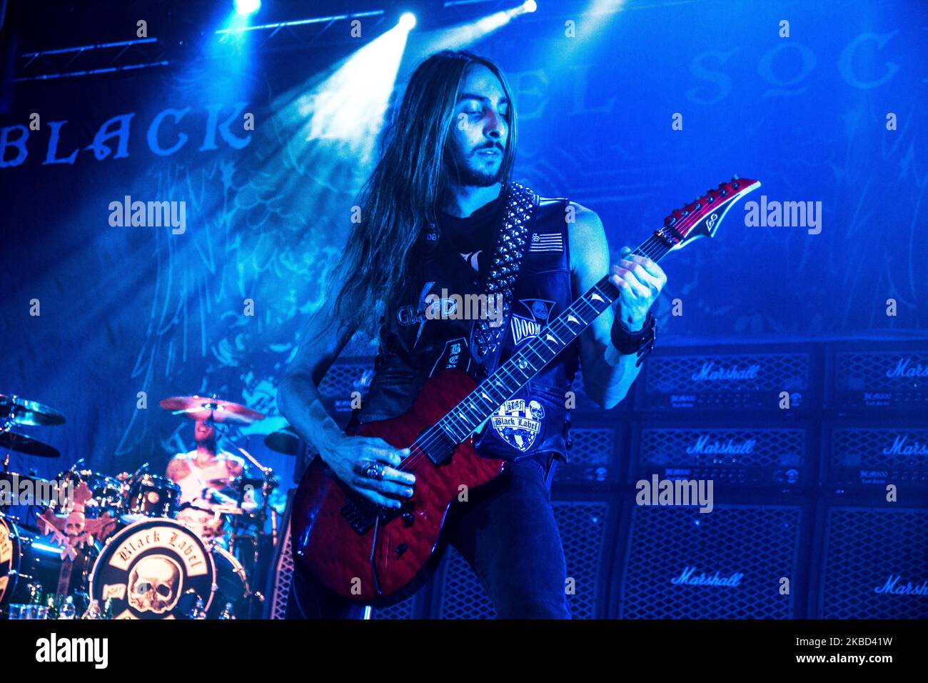 Dario Lorina, de la société Black Label, se produit en direct à Alcatraz à Milan, en Italie, sur 19 juin 2014. Black Label Society est un groupe américain de métaux lourds de Los Angeles, Californie formé en 1998 par Zakk Wylde. À ce jour, le groupe a publié dix albums studio, deux albums live, deux albums de compilation, un album EP et trois albums vidéo. (Photo par Mairo Cinquetti/NurPhoto) Banque D'Images