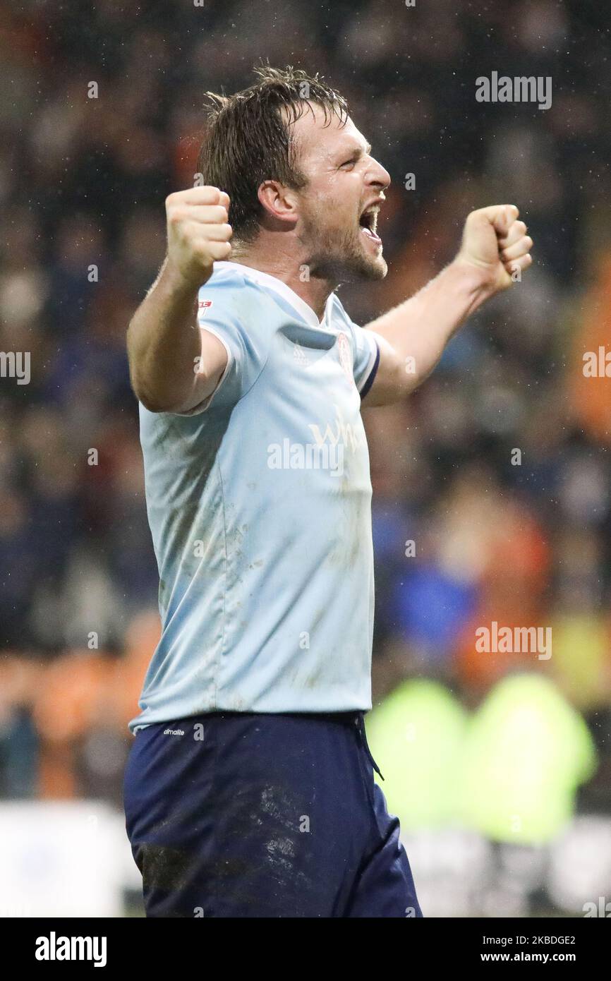 Ross Sykes, d'Accrington Stanley, célèbre après que ses côtés ont remporté le but lors du match de la Sky Bet League 1 entre Blackpool et Accrington Stanley, à Bloomfield Road, Blackpool, le jeudi 26th décembre 2019. (Photo de Tim Markland/MI News/NurPhoto) Banque D'Images