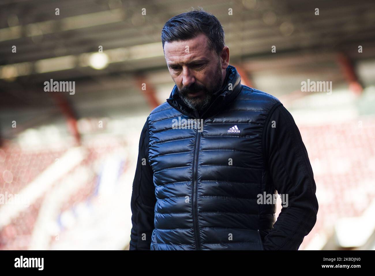 Derek McInnes, directeur d'Aberdeen, arrive en tête du match de la Scottish Premier League entre Hearts et Aberdeen au Tynecastle Park le 29 décembre 2019 à Édimbourg, en Écosse. (Photo par Ewan Bootman/NurPhoto) Banque D'Images