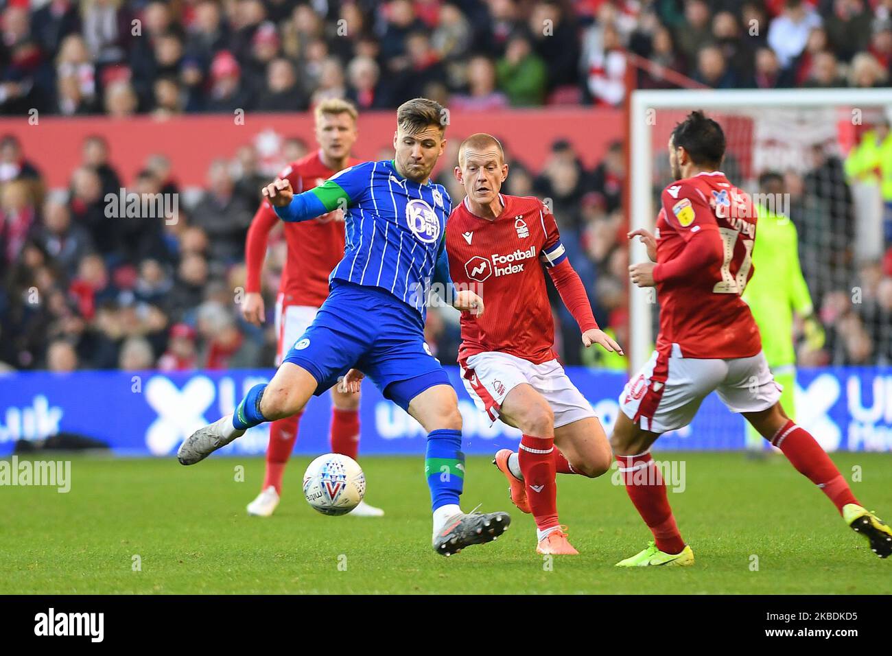 Lee Evans (8) de Wigan Athletic lors du match de championnat Sky Bet entre Nottingham Forest et Wigan Athletic au City Ground, Nottingham, le dimanche 29th décembre 2019. (Photo de Jon Hobley/MI News/NurPhoto) Banque D'Images