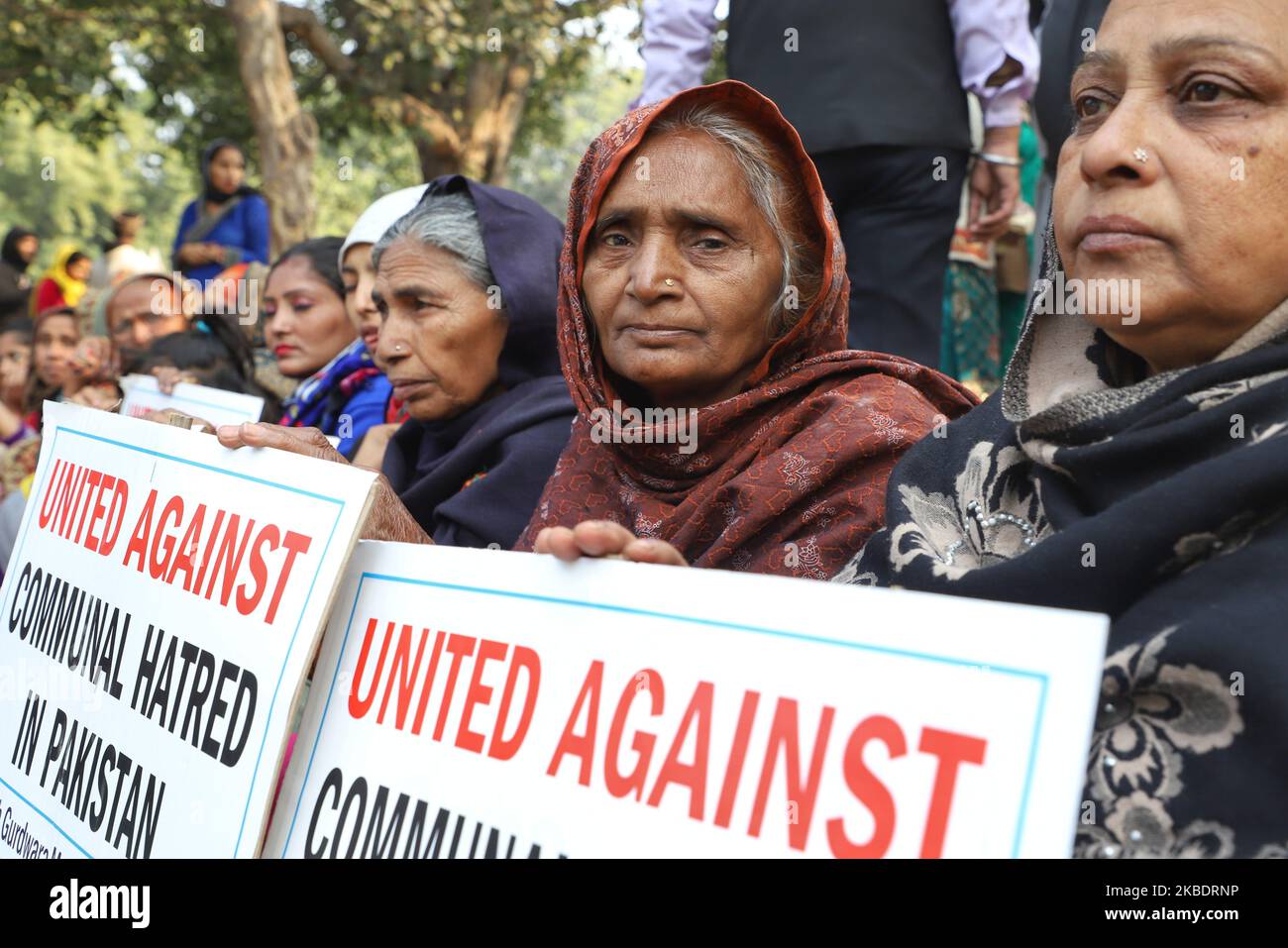 Des personnes de la communauté sikh participent à une manifestation à New Delhi en Inde le 04 janvier 2019 contre l'attaque contre Nankana Sahib Gurudwara au Pakistan. (Photo de Nasir Kachroo/NurPhoto) Banque D'Images