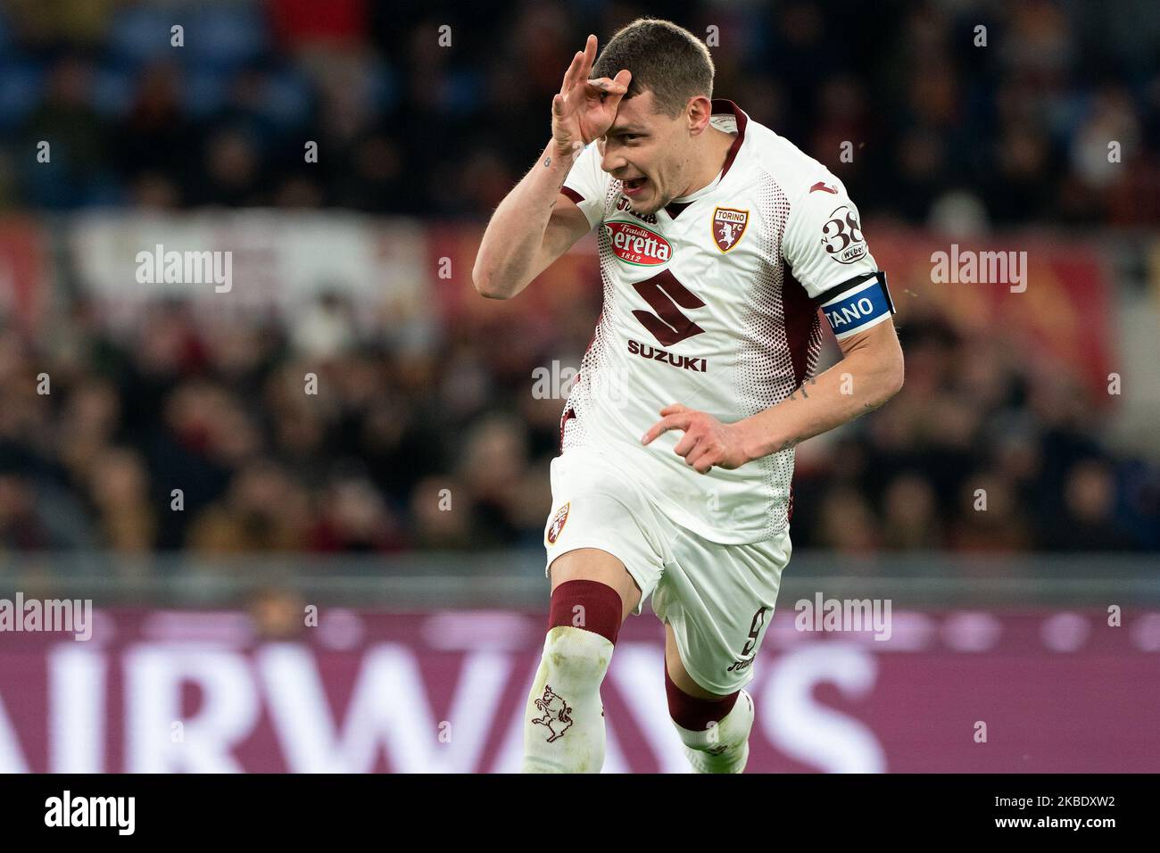 Andrea Belotti du FC Torino fêtent après avoir marquant un but lors de la série italienne Un match de 2019/2020 entre LE FC ROMA et le FC Torino au Stadio Olimpico sur 5 janvier 2020 à Rome, en Italie. (Photo de Danilo Di Giovanni/NurPhoto) Banque D'Images