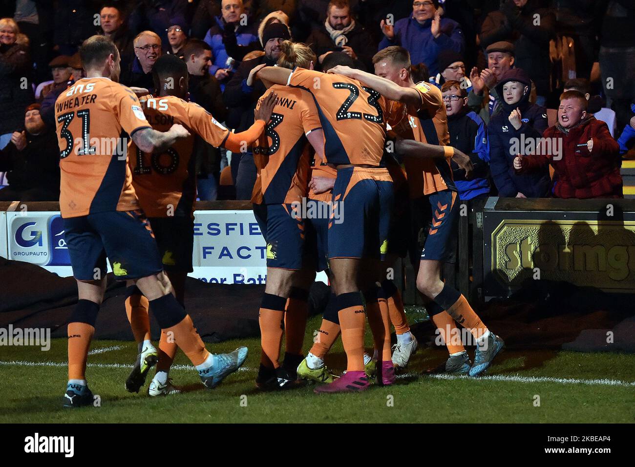 Jonny Smith, d'Oldham Athletic, fête l'ouverture des scores lors du match de la Sky Bet League 2 entre Macclesfield Town et Oldham Athletic au Moss Rose Stadium, Macclesfield, le samedi 11th janvier 2020. (Photo d'Eddie Garvey/MI News/NurPhoto) Banque D'Images