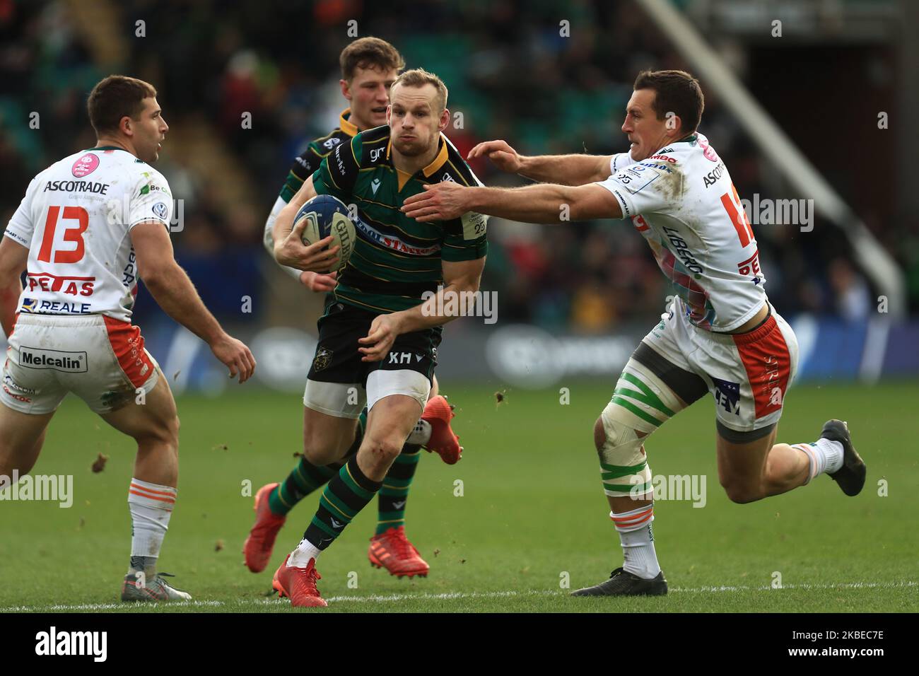 Northampton Saints Rory Hutchinson lors du match de la coupe des champions européens entre Northampton Saints et Benetton Rugby au Franklin's Gardens, Northampton, le dimanche 12th janvier 2020. (Photo de Leila Coker/MI News/NurPhoto) Banque D'Images