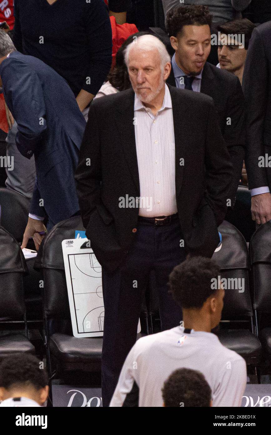 Gregg Popovich entraîneur en chef des Spurs de San Antonio lors du match de la saison régulière de la NBA des rapaces de Toronto contre des Spurs de San Antonio à l'aréna de la Banque Scotia sur 12 janvier 2020 à Toronto, Canada (San Antonio Spurs a gagné 105-104) (photo d'Anatoliy Cherkasov/NurPhoto) Banque D'Images