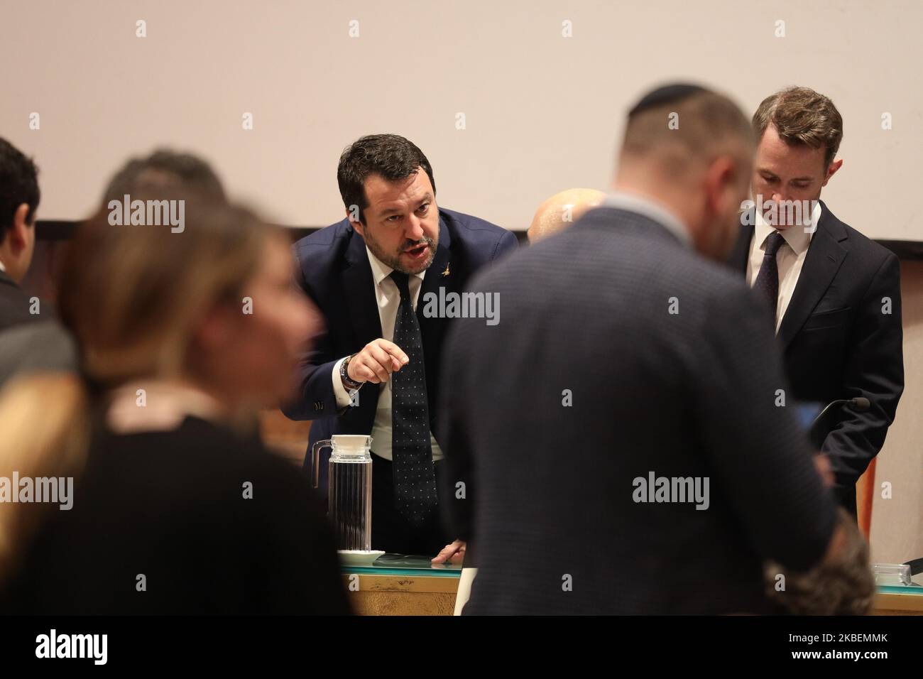 Le sénateur italien et le leader du parti politique Lega Matteo Salvini ont prononcé un discours lors de la conférence sur les nouvelles formes d'antisémitisme à Sala Zuccari, Sénat, Rome, Italie, le 16 janvier 2020. (Photo par Andrea Pirri/NurPhoto) Banque D'Images