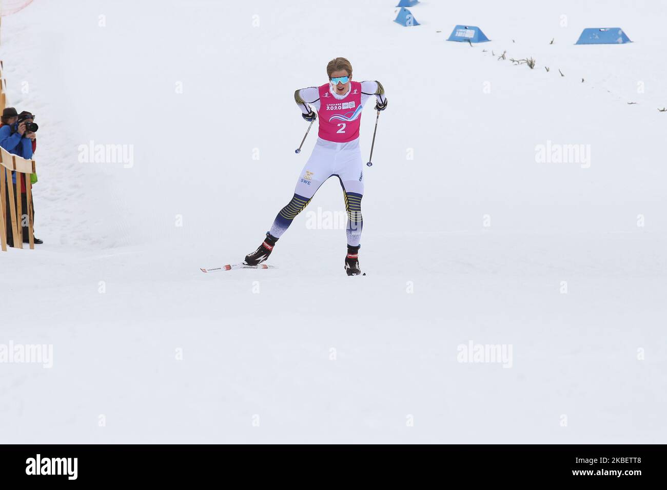 ANGER Edvin de Suède participe à la qualification libre de Cross-Country pour hommes le 9. Jour des Jeux Olympiques de la Jeunesse d'hiver Lausanne 2020 à Vallée de Joux Centre de Cross-Country, Suisse sur 18 janvier 2020. (Photo par Dominika Zarzycka/NurPhoto) Banque D'Images