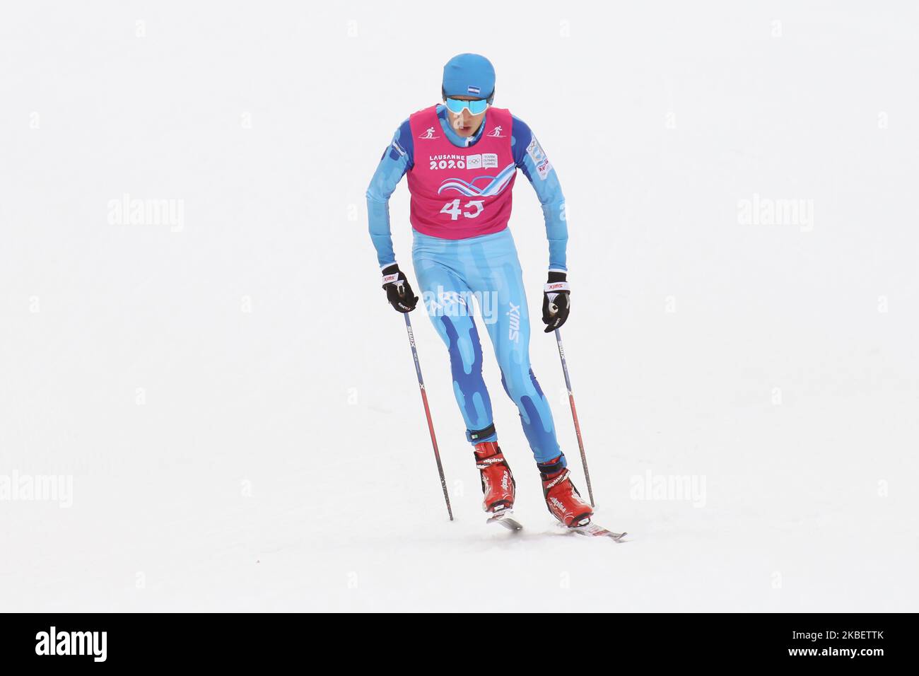 SAUMA Mateo Lorenzo, de l'Argentine, participe à la qualification libre de cross-country pour hommes le 9. Jour des Jeux Olympiques de la Jeunesse d'hiver Lausanne 2020 à Vallée de Joux Centre de cross-country, Suisse sur 18 janvier 2020. (Photo par Dominika Zarzycka/NurPhoto) Banque D'Images