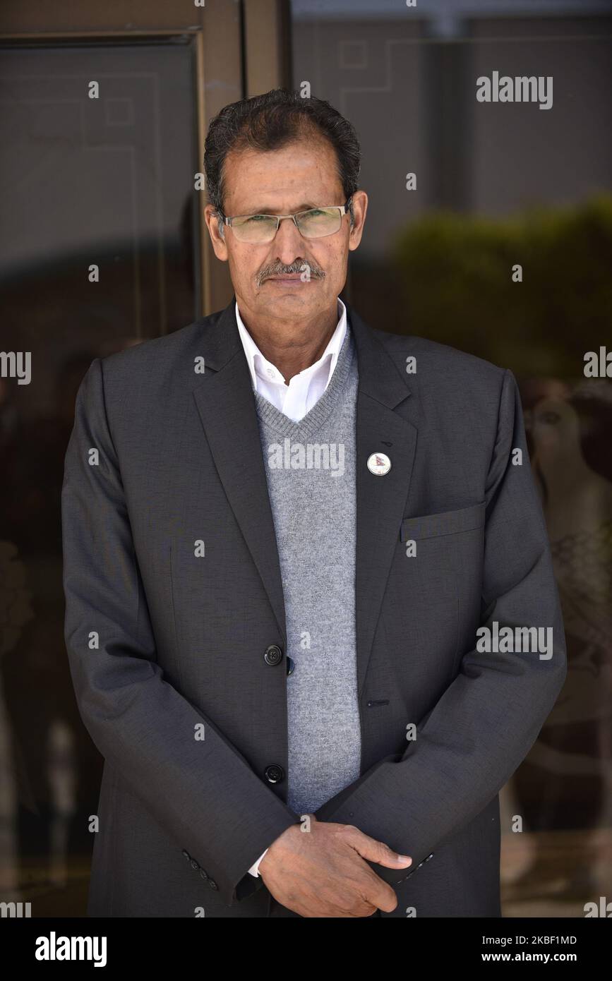 Un portrait d'Agni Sapkota lors de la réunion de la Chambre des représentants à Katmandou, Népal, lundi, 20 janvier 2020. (Photo de Narayan Maharajan/NurPhoto) Banque D'Images