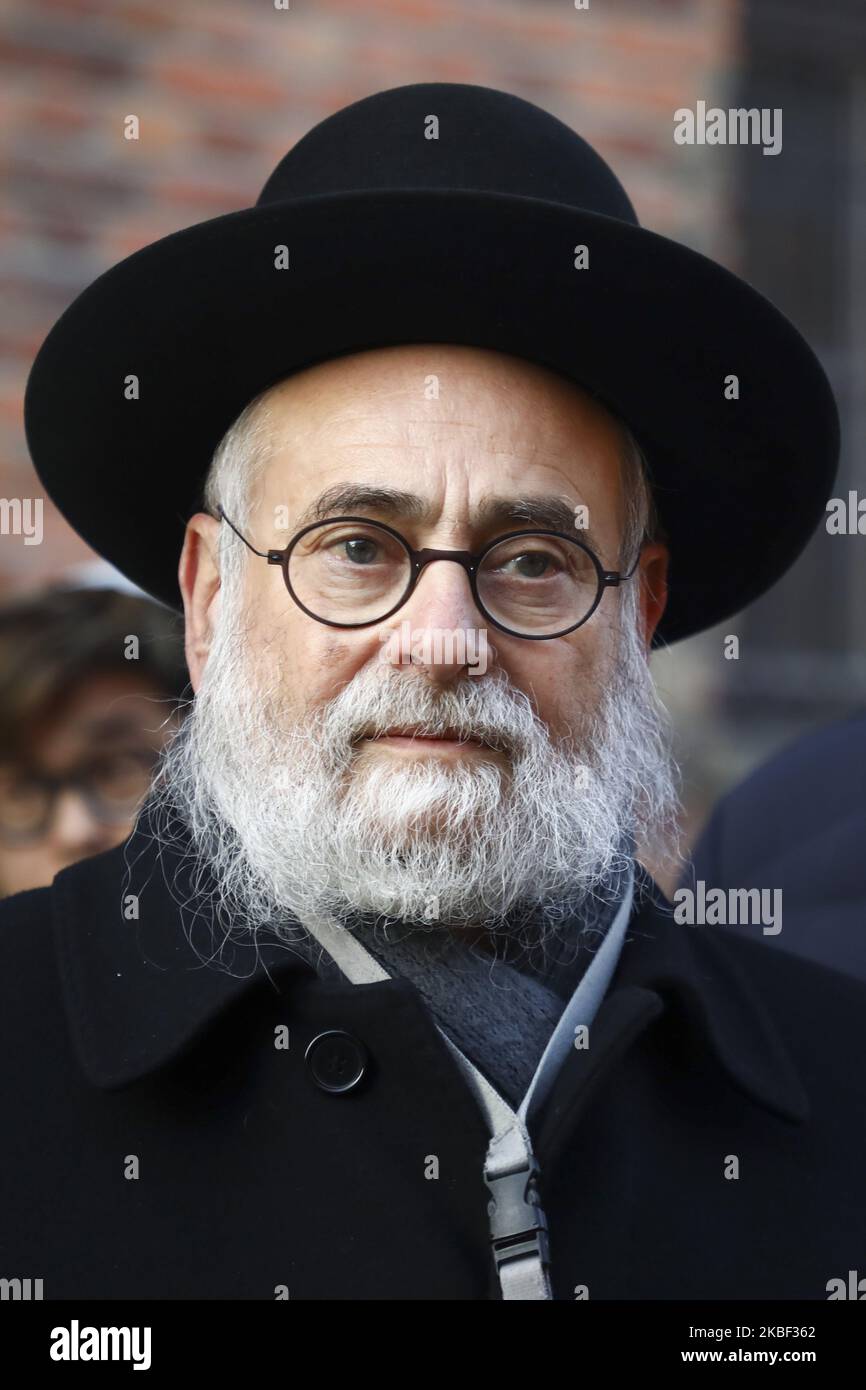 Le chef Rabbi Binyomin Jacobs assiste à la visite de la délégation de l'Association juive européenne (EJA) au camp de concentration d'Auschwitz, à 21 janvier 2020, à Oswiecim, en Pologne. Des parlementaires et des ministres de l'éducation de toute l'Europe se sont réunis lors de l'événement "délégation de l'EJA à Auschwitz 2020" pour marquer le prochain anniversaire de la libération de l'ancien camp de concentration allemand nazi en 75th. (Photo de Beata Zawrzel/NurPhoto) Banque D'Images