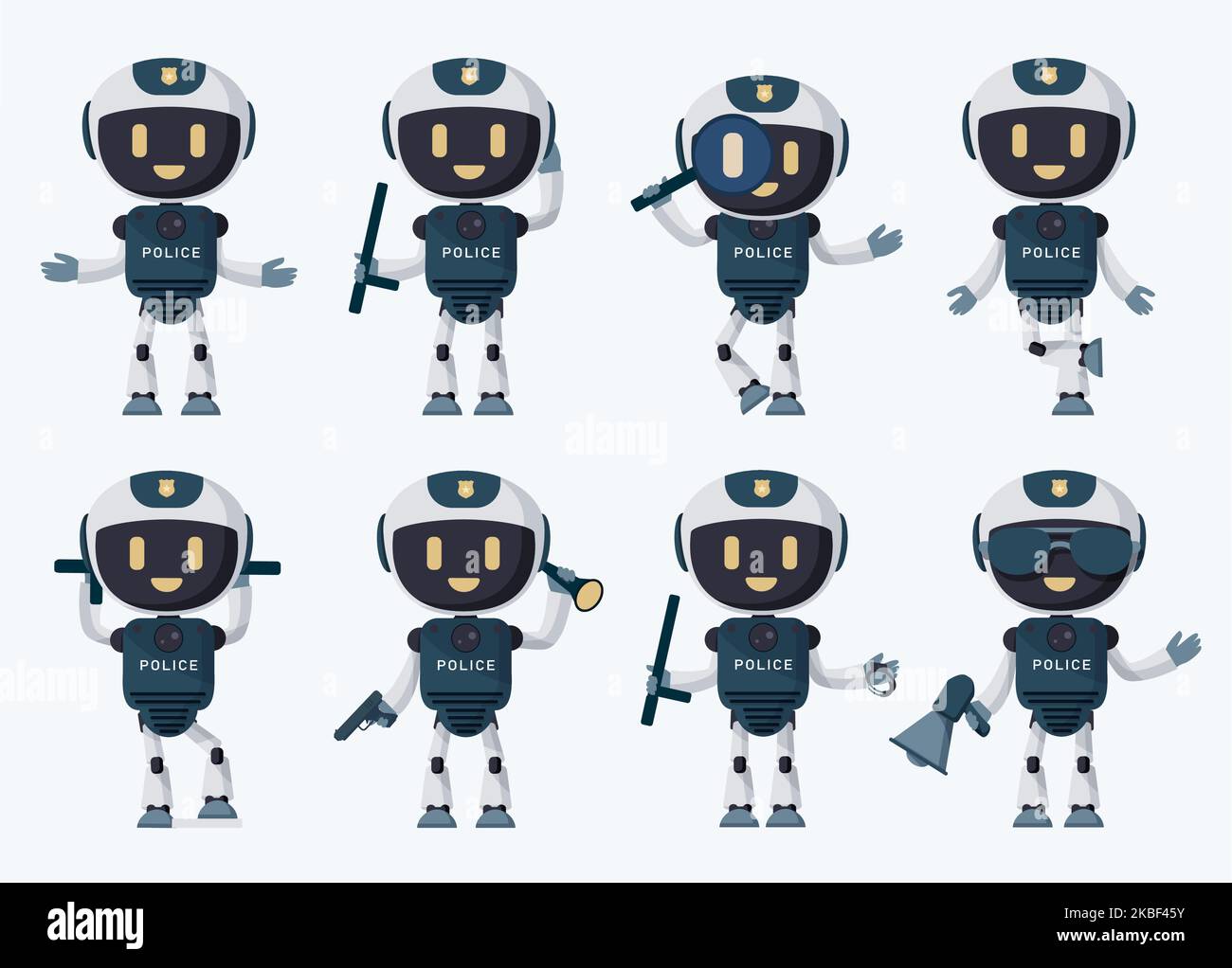 Jeu de vecteurs de caractères d'infirmière de robot. Des personnages médicaux robotisés aux visages amicaux et uniformes isolés sur fond blanc pour la conception de la collection d'ai. Illustration de Vecteur