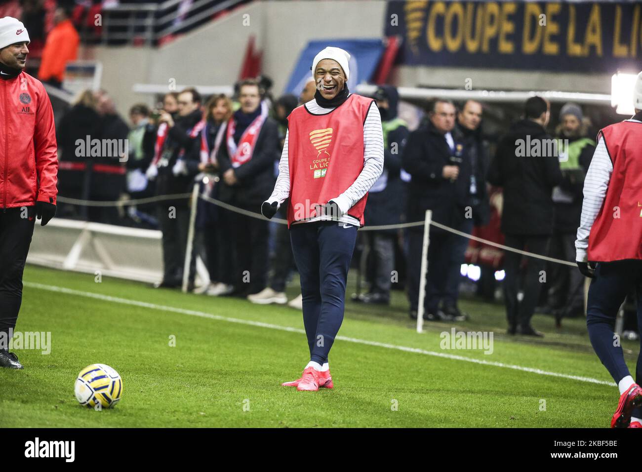 Kylian Mbape lors du match de demi-finale de la coupe de la Ligue française entre le Stade de Reims et Paris Saint-Germain au stade Auguste Delaune à Reims sur 22 janvier 2020. (Photo par Elyxandro Cegarra/NurPhoto) Banque D'Images