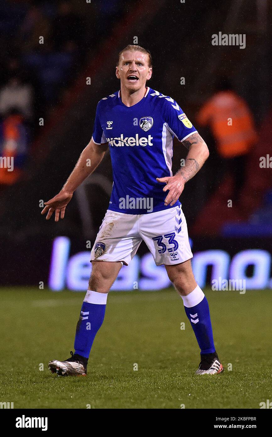 Carl Piergianni d'Oldham Athletic lors du match Sky Bet League 2 entre Oldham Athletic et Mansfield Town à Boundary Park, Oldham, le mardi 28th janvier 2020. (Photo d'Eddie Garvey/MI News/NurPhoto) Banque D'Images