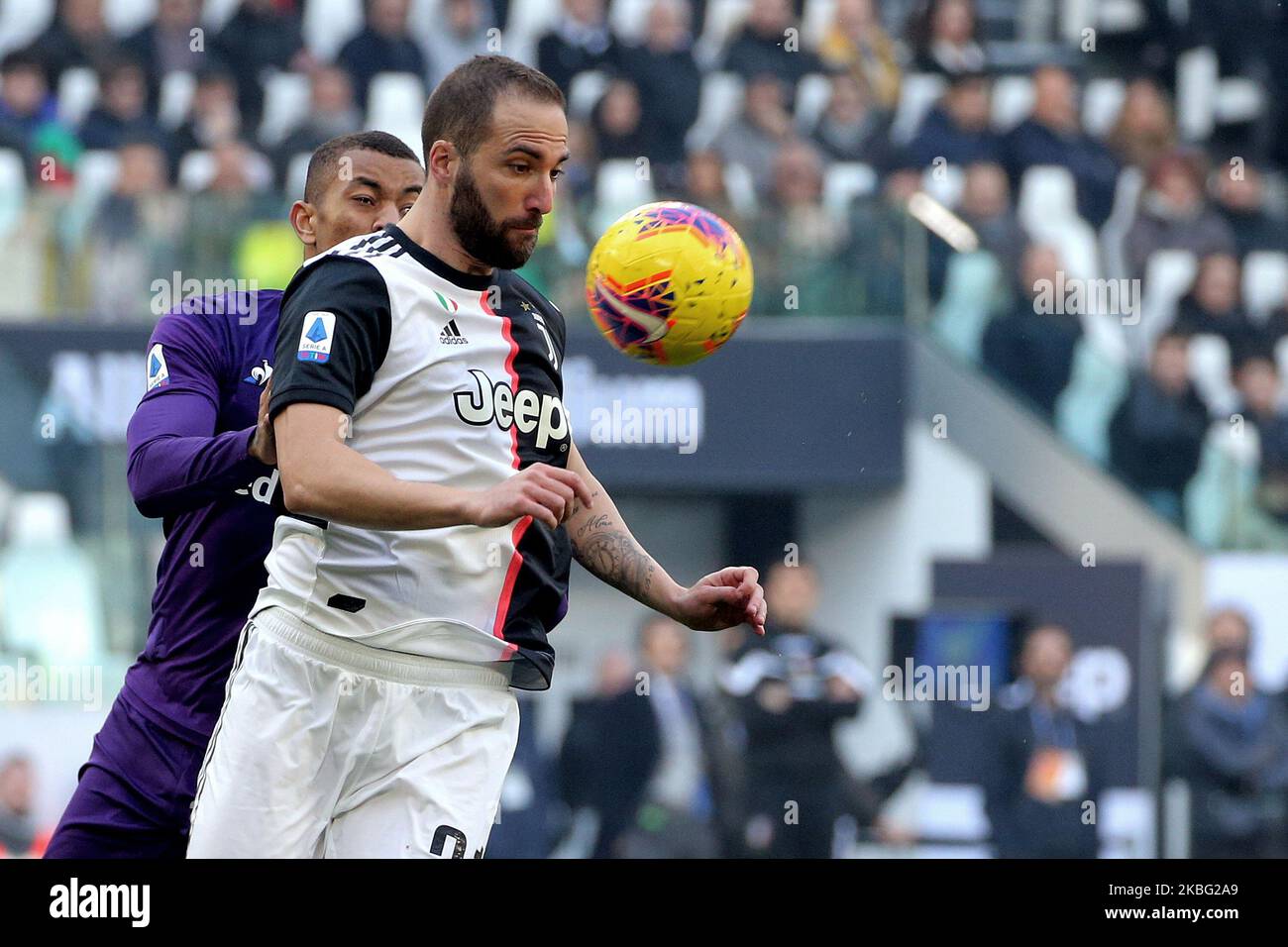 Gonzalo Higuain de Juventus en action pendant la série Un match entre Juventus et ACF Fiorentina au stade Allianz sur 02 février 2020 à Turin, Italie. (Photo de Giuseppe Cottini/NurPhoto) Banque D'Images