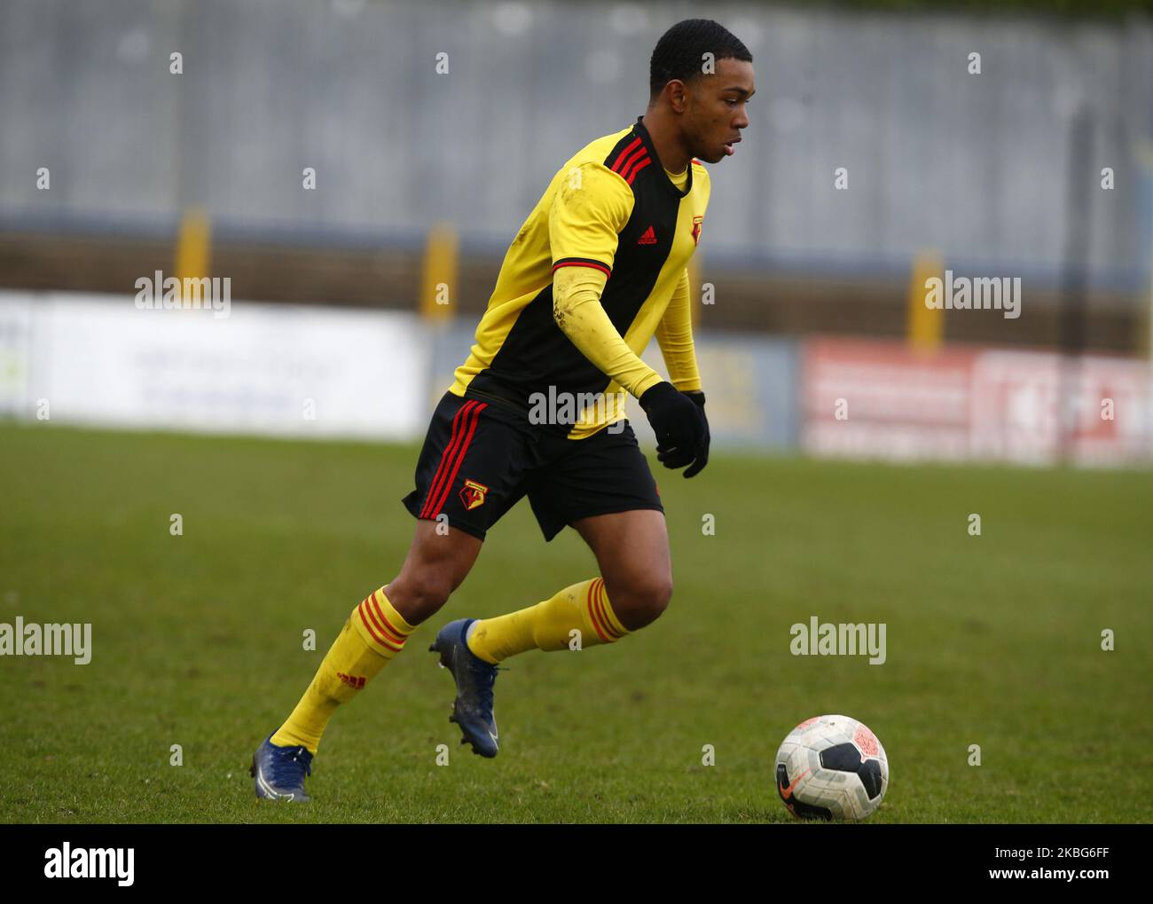 Kane Crichlow de Watford de moins de 23 ans pendant la Ligue de développement professionnel entre Watford de moins de 23s ans et Charlton Athletic de moins de 23s ans sur 03 janvier 2020 au stade Clarence Park, St.Albans, Angleterre. (Photo par action Foto Sport/NurPhoto) Banque D'Images