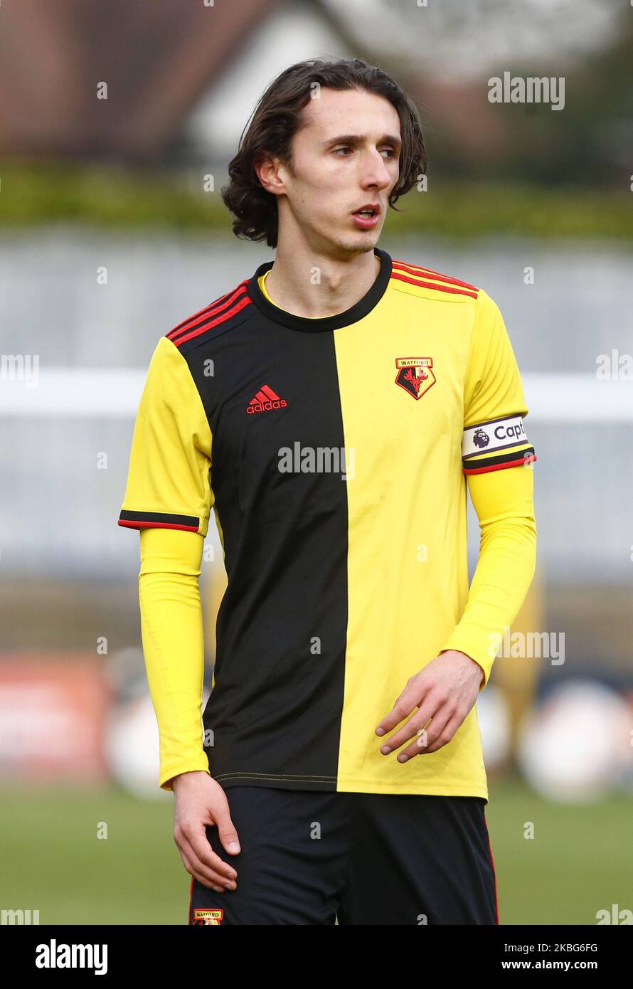 Callum Whelan de Watford de moins de 23 ans pendant la Ligue de développement professionnel entre Watford de moins de 23s ans et Charlton Athletic de moins de 23s ans sur 03 janvier 2020 au stade Clarence Park, St.Albans, Angleterre. (Photo par action Foto Sport/NurPhoto) Banque D'Images