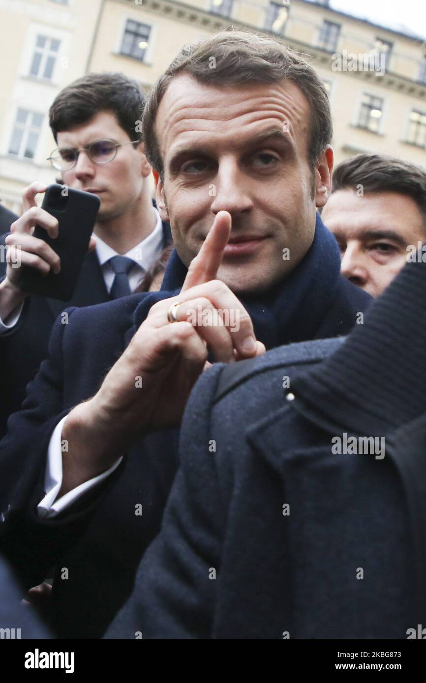 Le président français Emmanuel Macron lors de sa visite à Cracovie, en Pologne, le 4th février 2020. (Photo de Beata Zawrzel/NurPhoto) Banque D'Images