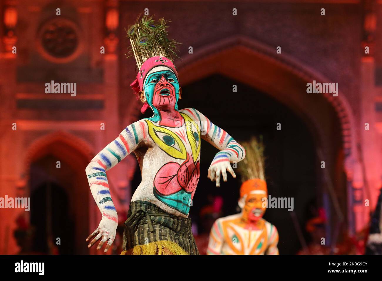 Un artiste se produit lors d'une cérémonie de remise du certificat du patrimoine de l'UNESCO à la ville de Jaipur, à Albert Hall à Jaipur, Rajasthan, Inde, le mercredi 5 février 2020. (Photo de Vishal Bhatnagar/NurPhoto) Banque D'Images