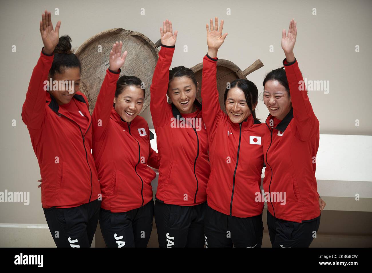 (G-D) Naomi Osaka, Kurumi Nara, Misaki Doi, Shuko Aoyama et Ena Shibahara posent avant le qualificateur de coupe FED 2020 entre l'Espagne et le Japon au Centro de Tenis la Manga Club sur 06 février 2020 à Cartagena, Espagne. (Photo de Jose Breton/Pics action/NurPhoto) Banque D'Images
