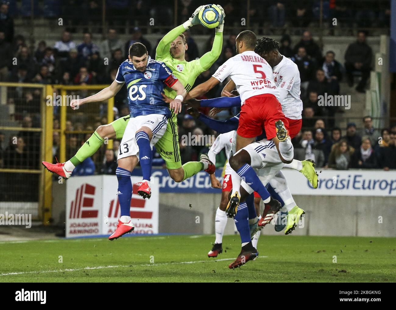 Matz Sels lors du match de football français L1 entre Strasbourg (RCSA) et Reims (SR), sur 9 février , 2020 au stade Meinau (photo d'Elyxandro Cegarra/NurPhoto) Banque D'Images