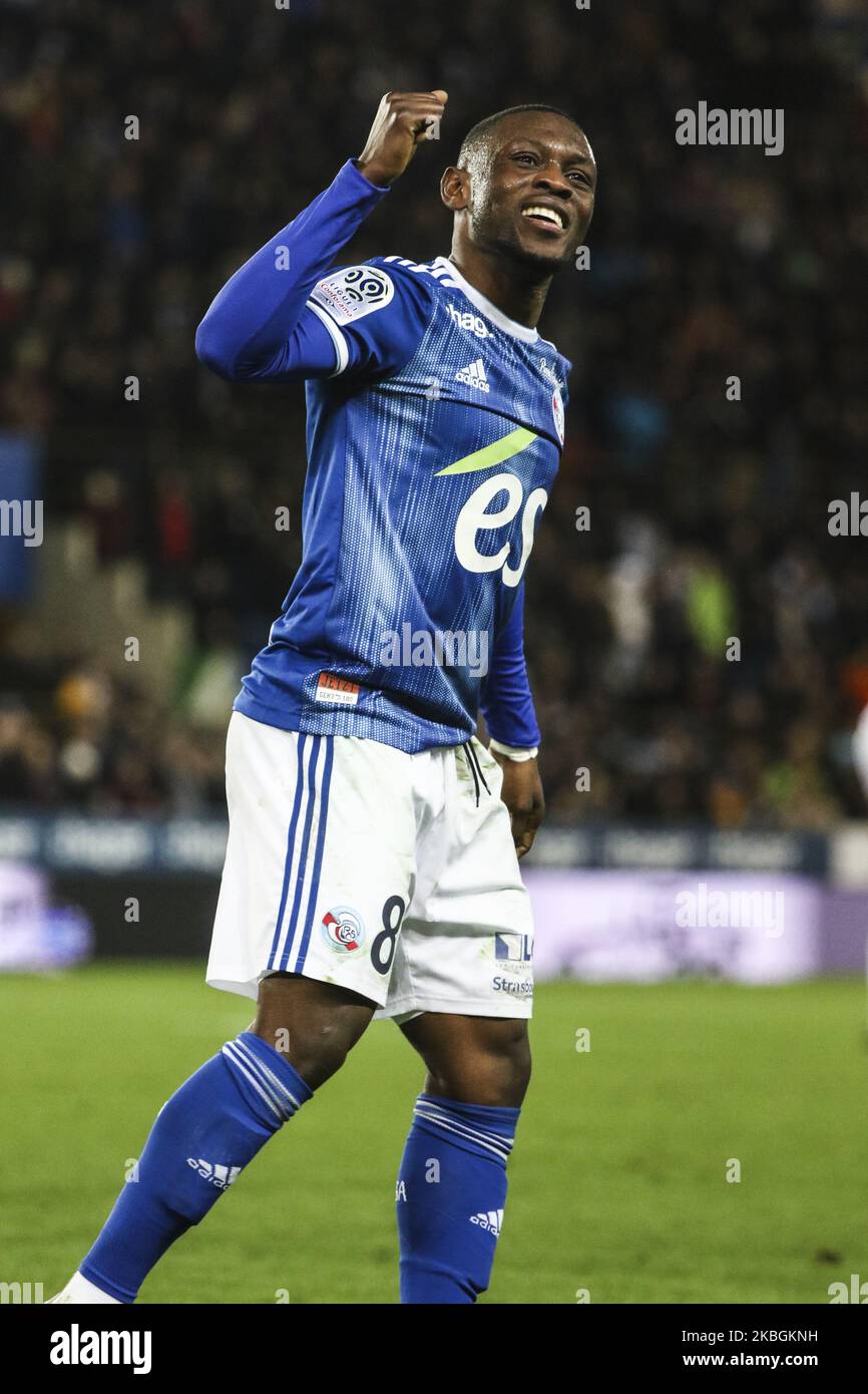 Majeed Waris, lors du match de football français L1 entre Strasbourg (RCSA) et Reims (SR), sur 9 février , 2020 au stade Meinau (photo d'Elyxandro Cegarra/NurPhoto) Banque D'Images