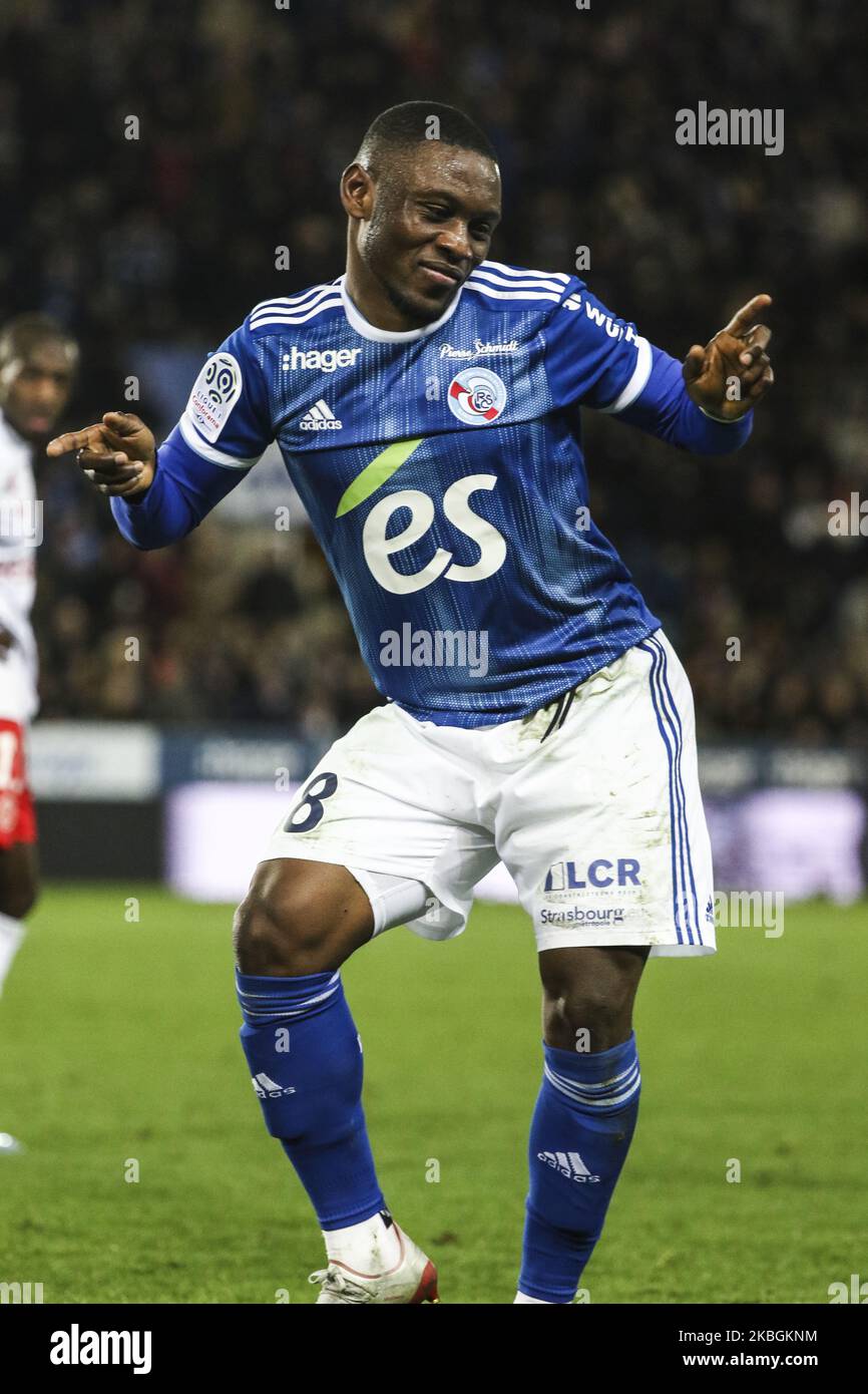 Majeed Waris, lors du match de football français L1 entre Strasbourg (RCSA) et Reims (SR), sur 9 février , 2020 au stade Meinau (photo d'Elyxandro Cegarra/NurPhoto) Banque D'Images