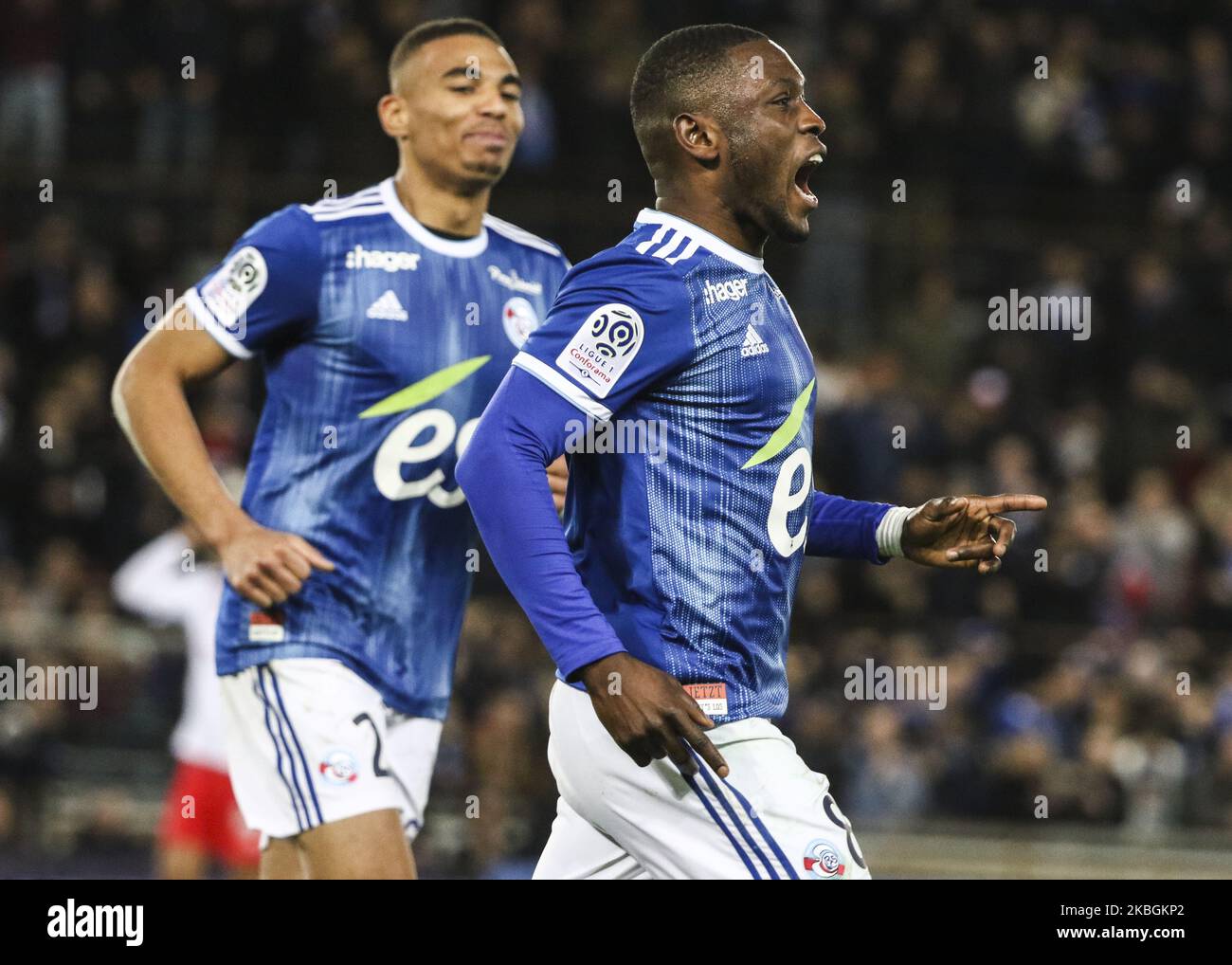 Majeed Waris, lors du match de football français L1 entre Strasbourg (RCSA) et Reims (SR), sur 9 février , 2020 au stade Meinau (photo d'Elyxandro Cegarra/NurPhoto) Banque D'Images