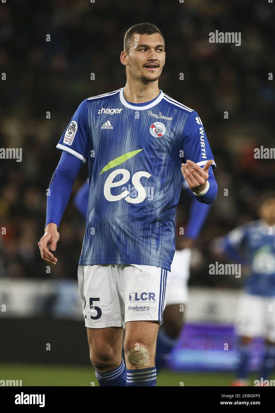 ludovic Ajorque, lors du match de football français L1 entre Strasbourg (RCSA) et Reims (SR), sur 9 février , 2020 au stade Meinau (photo d'Elyxandro Cegarra/NurPhoto) Banque D'Images
