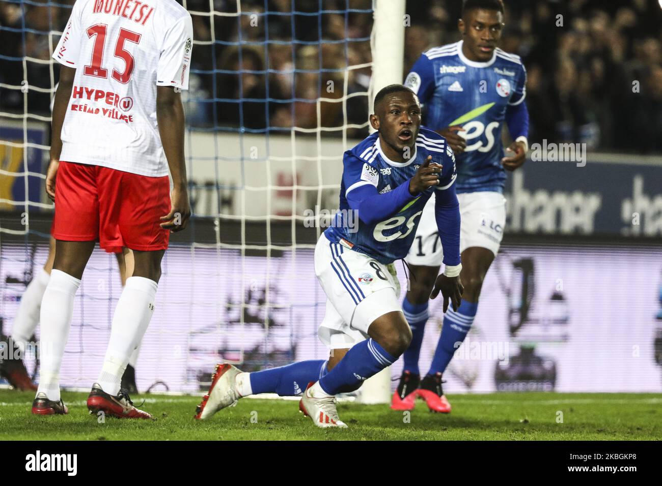 Majeed Waris, lors du match de football français L1 entre Strasbourg (RCSA) et Reims (SR), sur 9 février , 2020 au stade Meinau (photo d'Elyxandro Cegarra/NurPhoto) Banque D'Images