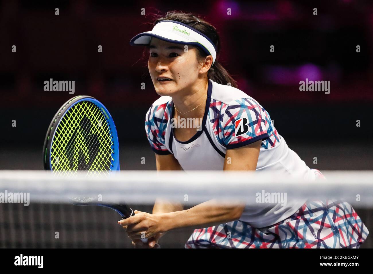 Shuko Ayoama du Japon en action pendant son match de quart de finale de double féminin avec la partenaire Ena Shibahara (non vu) contre Anastasia Potapova de Russie et Yulia Putintseva du Kazakhstan à 2020 WTA St Petersbourg Ladies Trophée Tournoi de tennis sur 13 février 2020 à Saint Petersbourg, Russie. (Photo de Mike Kireev/NurPhoto) Banque D'Images