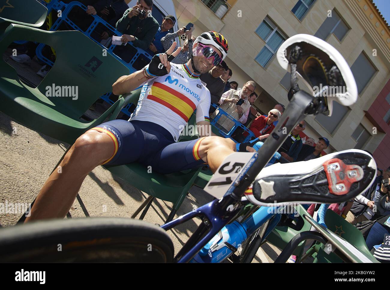 Alejandro Valverde d'Espagne et Movistar Team avant la 40th Vuelta a Murcia 2020, étape 1 un 177,6 km de niveau de Los Alcázares à Caravaca de la Cruz sur 14 février 2020 à Caravaca de la Cruz, Espagne. (Photo de Jose Breton/Pics action/NurPhoto) Banque D'Images