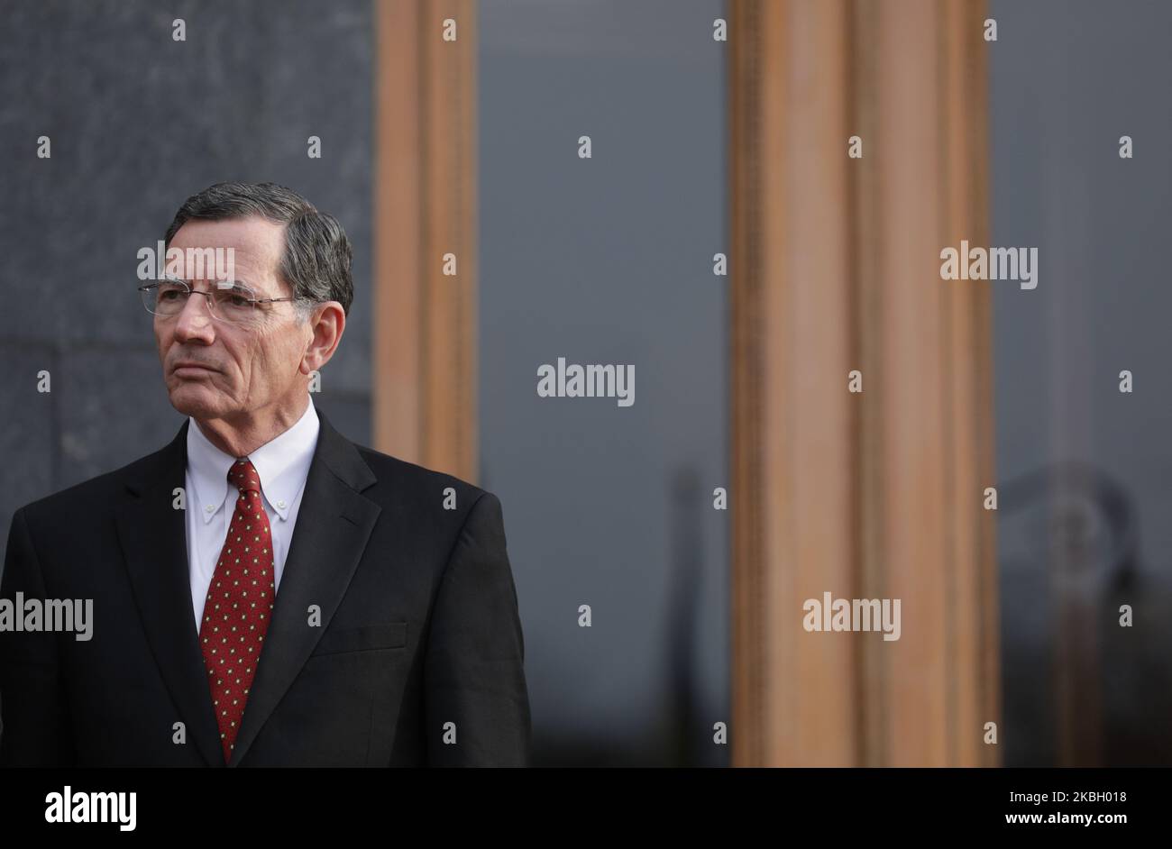 Le sénateur John Barrasso s'adresse à la presse à la suite de la rencontre avec le président Zelensky à son bureau de Kiev, en Ukraine, au 14 février 2020. Les sénateurs américains rendent visite au président ukrainien (photo de Sergii Kharchenko/NurPhoto) Banque D'Images