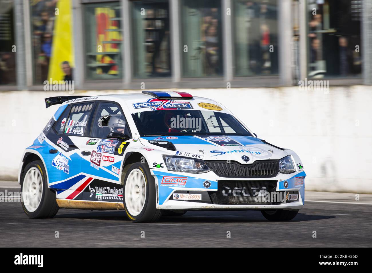 Consani Peruzzi au volant de la Skoda Fabia HAWK R5 participe au spectacle de sports mécaniques 'Adria Rally Show 2020' sur le circuit de Smergoncino, Rovigo, Italie sur 15 février 2020. (Photo par Marco Serena/NurPhoto) Banque D'Images