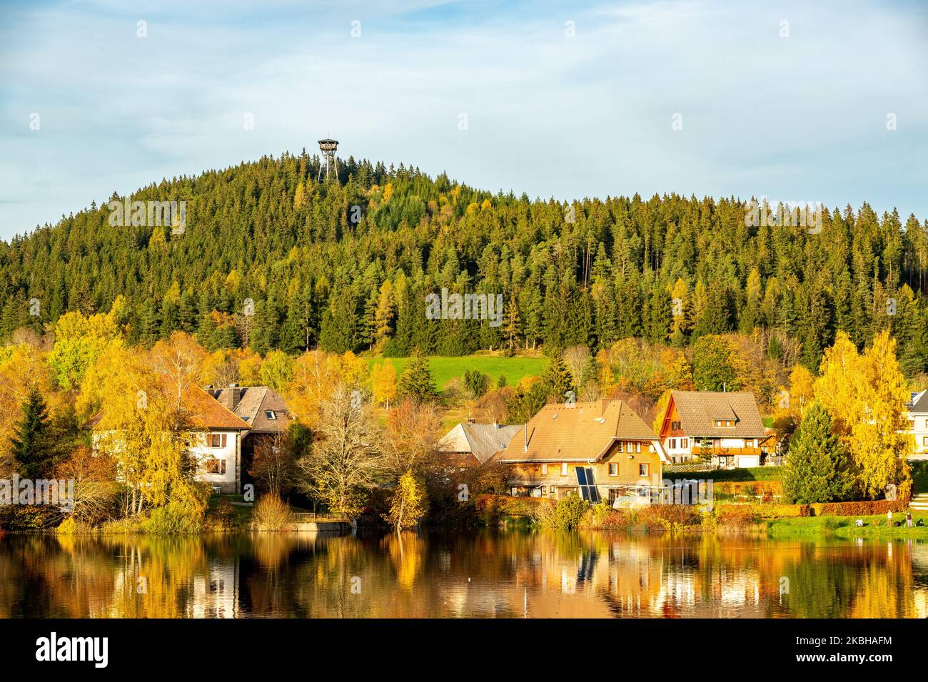 Panorama d'automne du Schluchsee avec la Forêt Noire en arrière-plan Banque D'Images