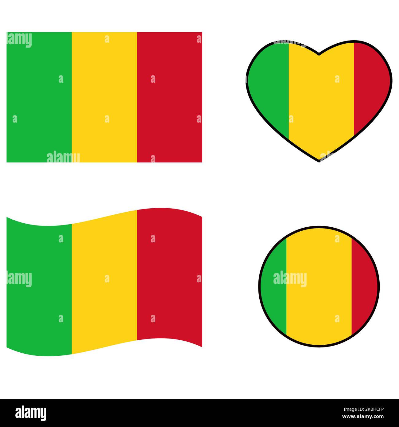 Drapeau de la messagerie. Drapeau du Mali sur fond blanc. Drapeau Mali en forme de coeur. style plat. Banque D'Images