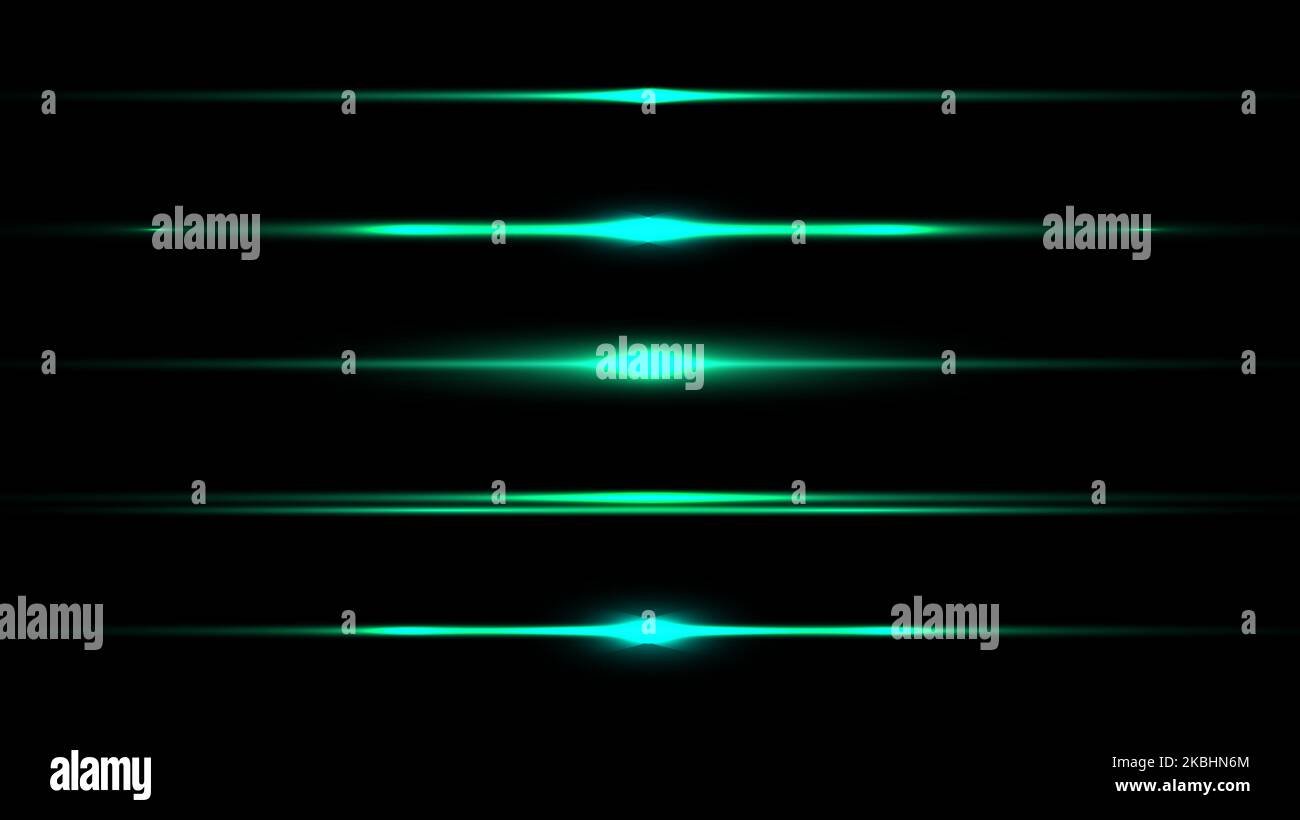 Ensemble d'éléments lumineux vert lumineux horizontal isolé sur fond noir. Illustration graphique vectorielle Illustration de Vecteur