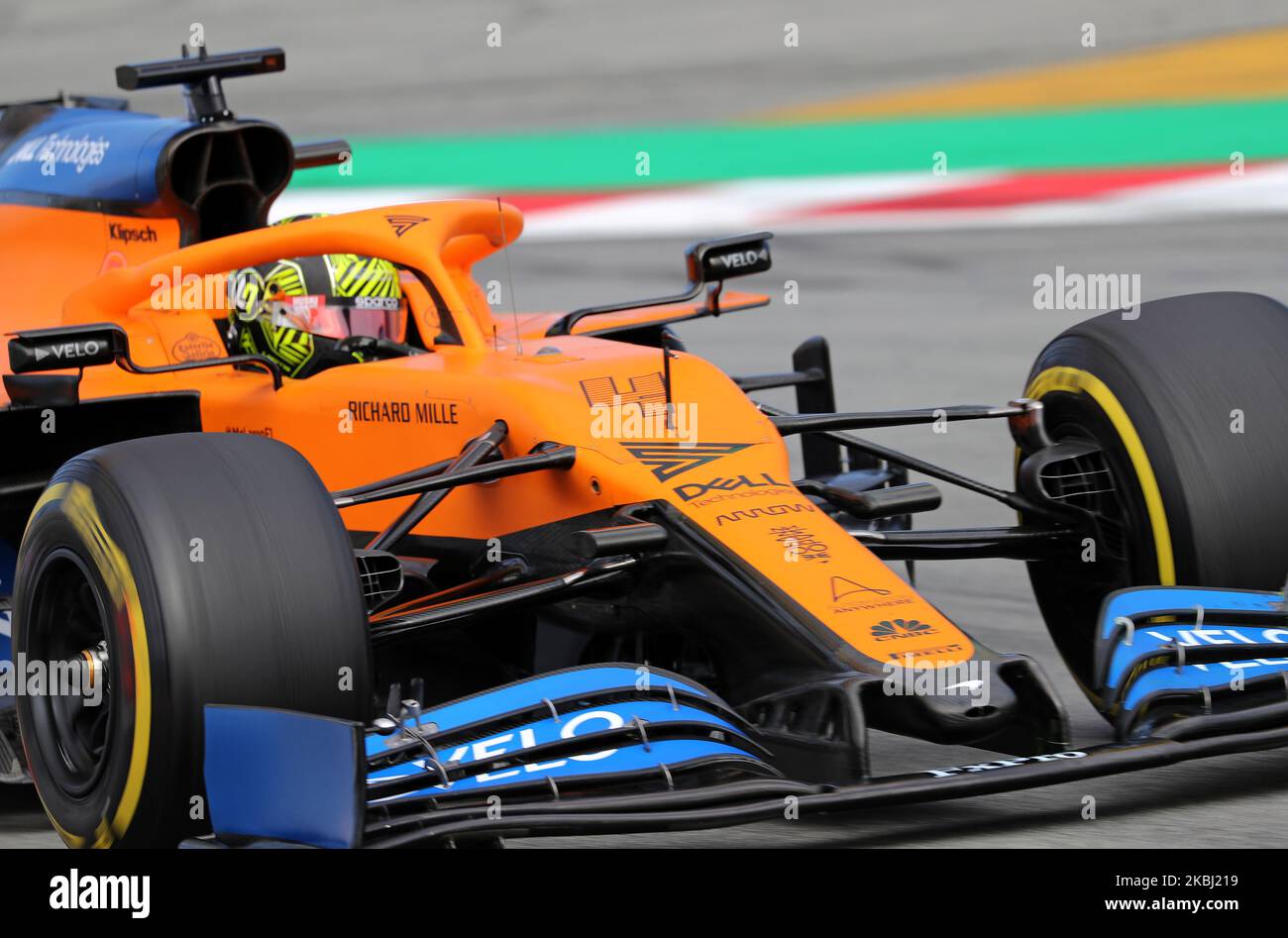 Lando Norris et la McLaren MCL 35 pendant le jour 5 des tests de la formule 1, le 27 février 2020, à Barcelone, Espagne. (Photo de Joan Valls/Urbanandsport /NurPhoto) Banque D'Images